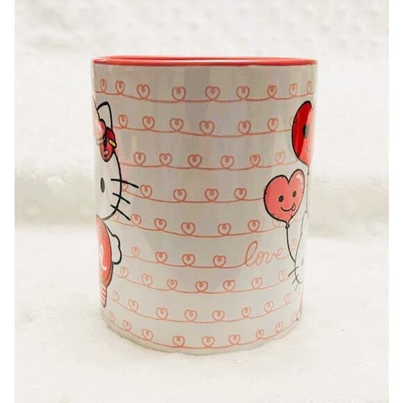 Hello Kitty Valentine Squiggle Hearts & Balloons 14oz Gold Handled Ceramic Mug - Picture 4 of 6